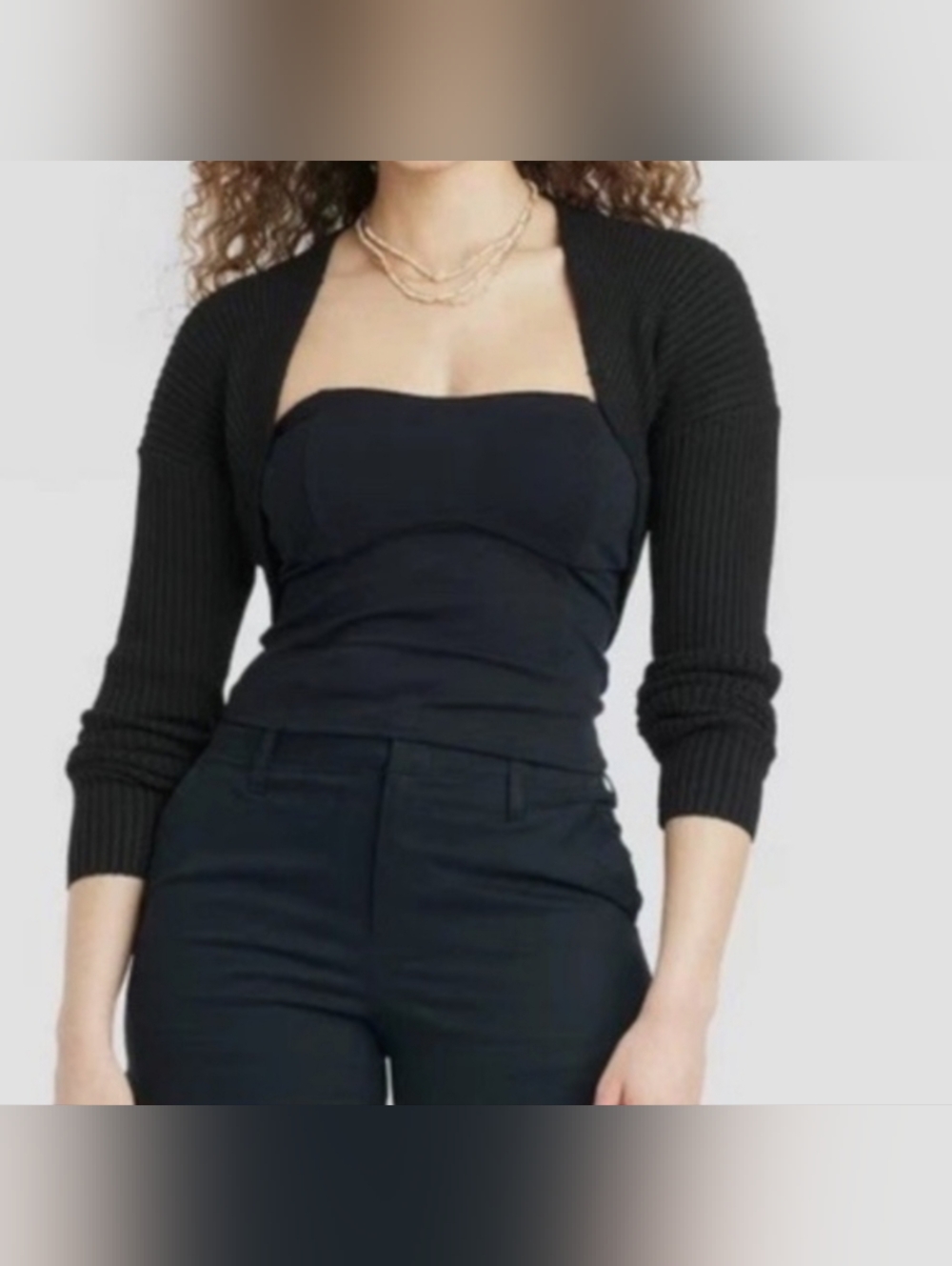 A New Day Black Ribbed Cropped Shrug, XS